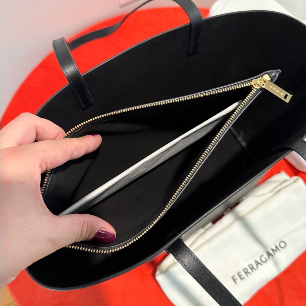 Salvatore Ferragamo Black Leather Tote Bag- NEW - Picture 7 of 14